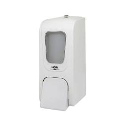 Дозатор для жидкого мыла Hor БИЗНЕС X7 нажимной 0,7л, корпус белый, стекло прозрачное, кнопка белая