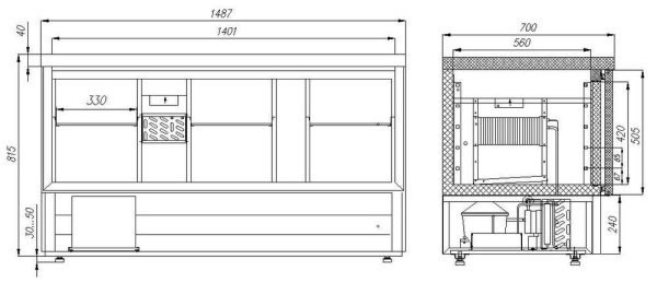 Стол холодильный Carboma T70 M3GN-2 с бортом (9006-2 корпус серый 3 двери)