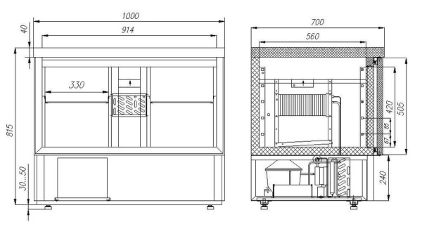 Стол холодильный Carboma T70 M2GN-2 без борта (0430-1 корпус нерж 2 двери)